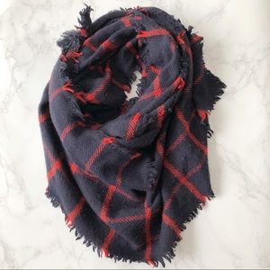 Cozy Navy and Red Flannel Blanket Scarf